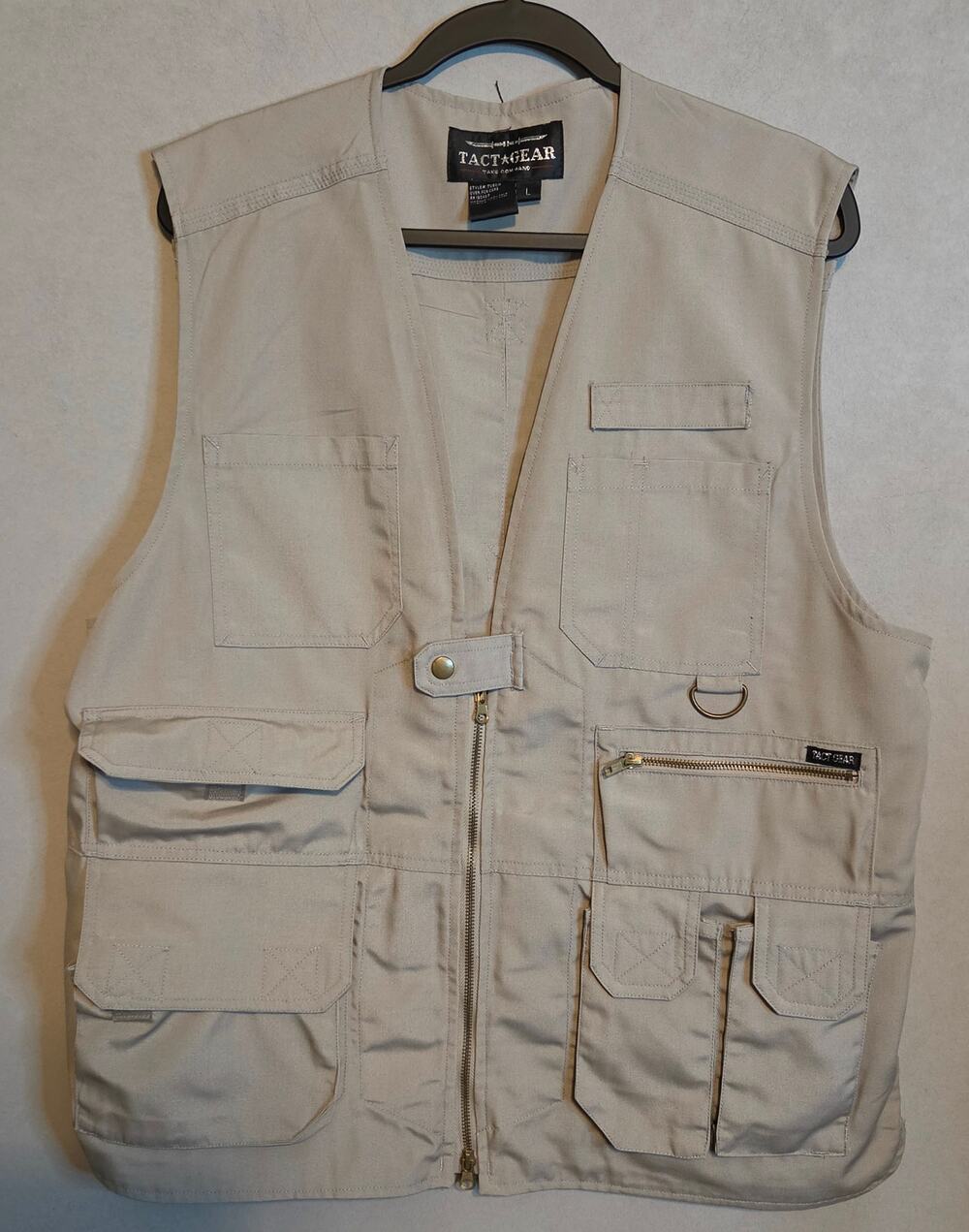 Tact Gear Tan Multi-Pocket Utility Vest full zipper snap closure size L